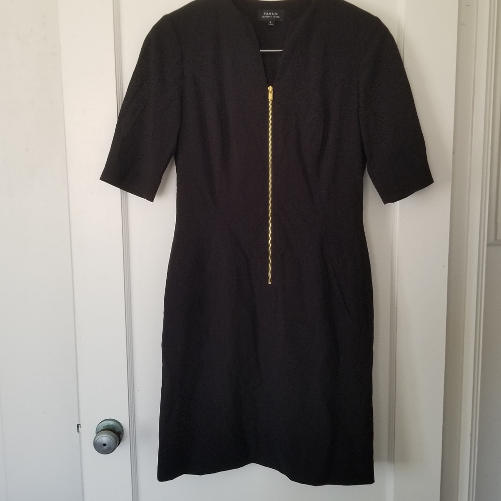 Tahari Levine Black Zip Front A-line Dress